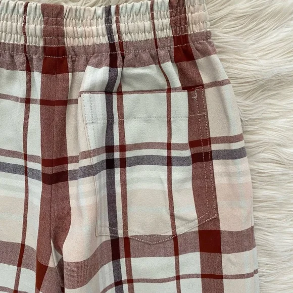 Aritzia Wilfred Soleste Red Cream Plaid Barrel Leg Baggy Jogger Pants High Rise - Picture 10 of 12
